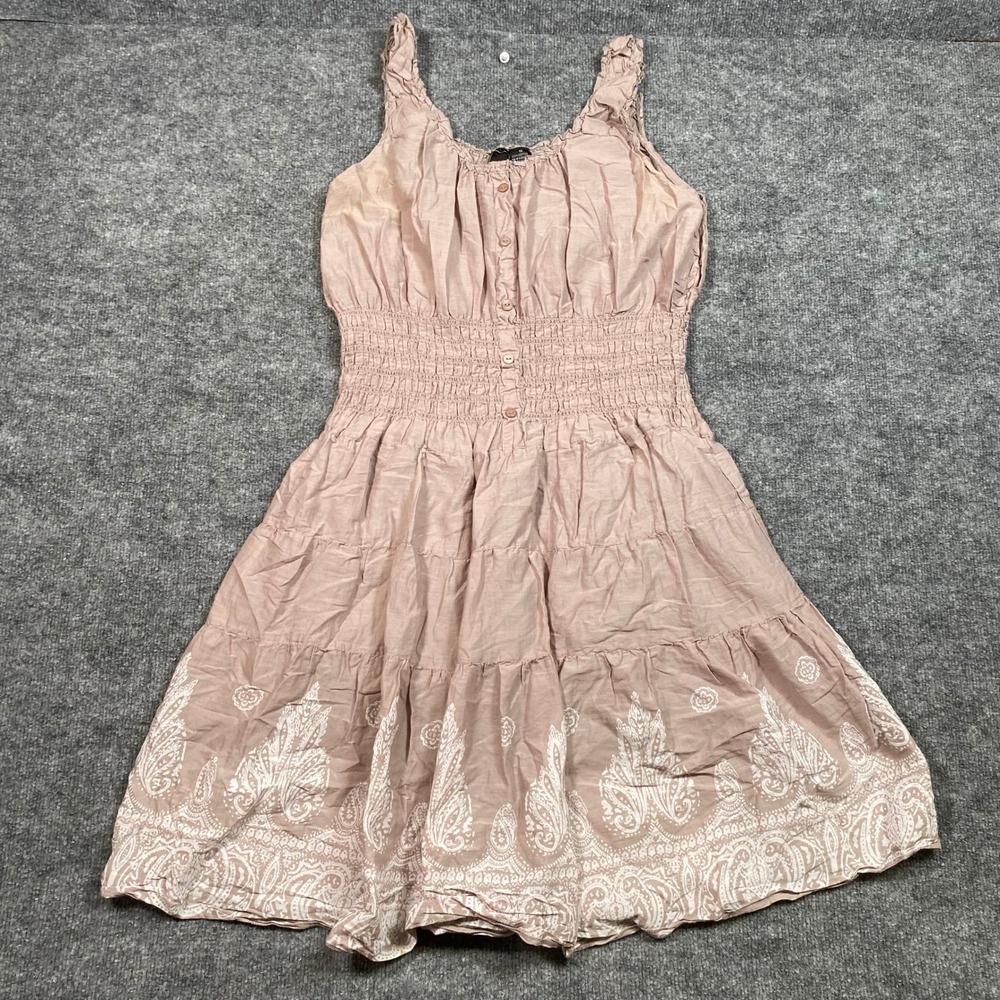 Chesley Mauve Cotton Smocked Waist Paisley Border Print Boho Dress 1X